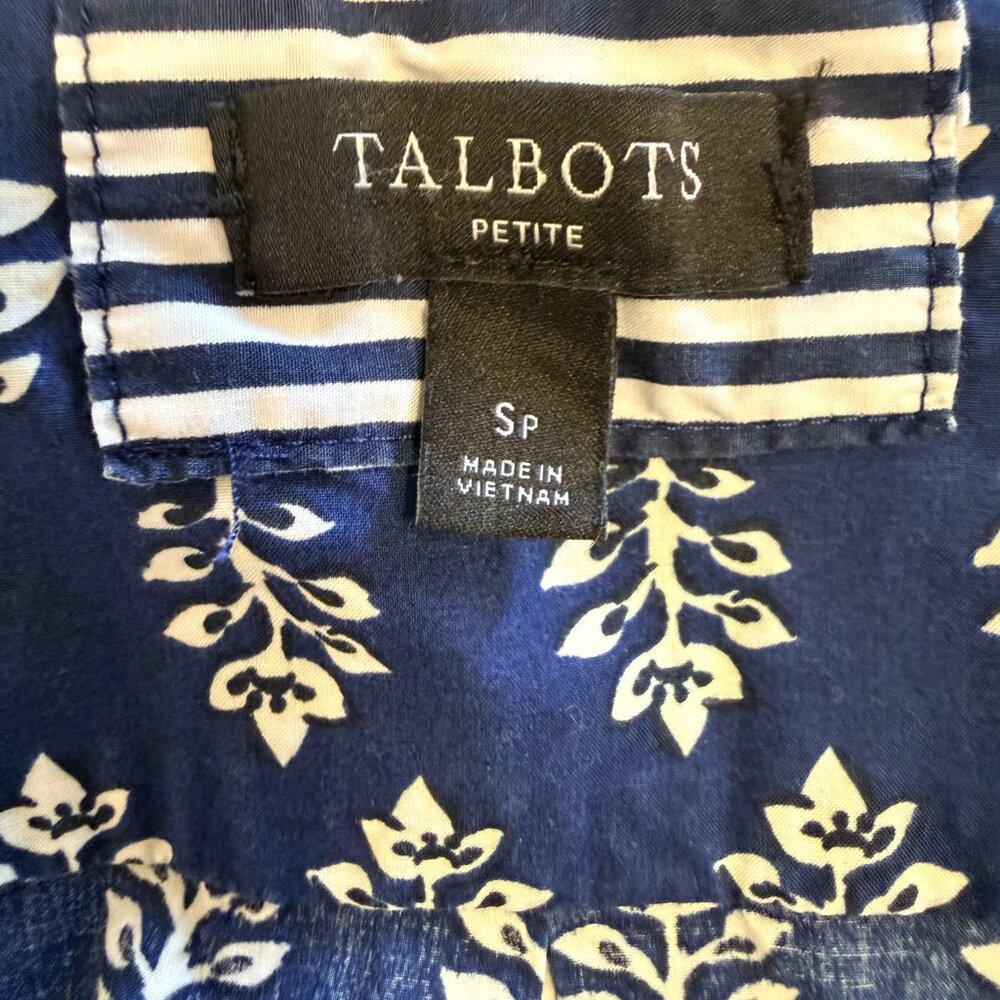 Talbots Button Up Size S Petite Blue White Tropical Long Sleeve Cotton 2 Shirts - Picture 4 of 14